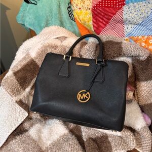 MICHAEL Michael Kors Black Satchel with Gold Logo